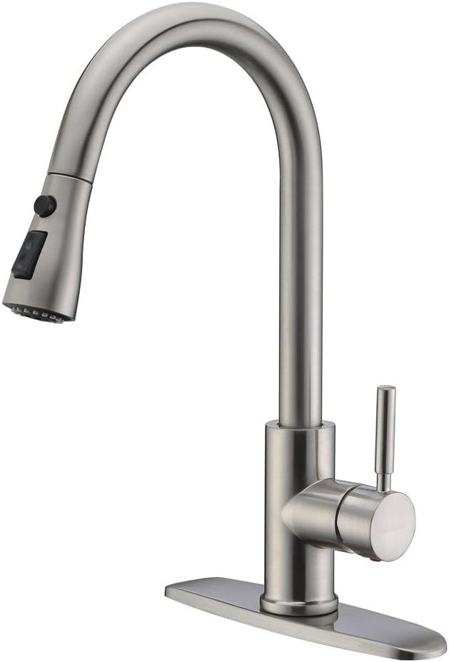 Single Handle High Arc Brushed Nickel Pull Out Kitchen Faucet