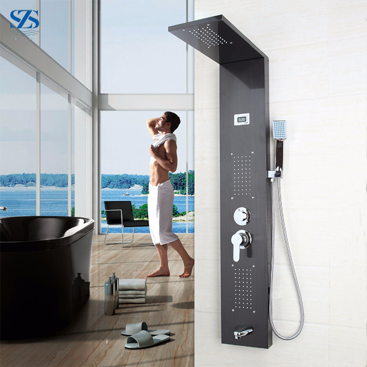 European Wall Black Smart Massage Shower Column Panel