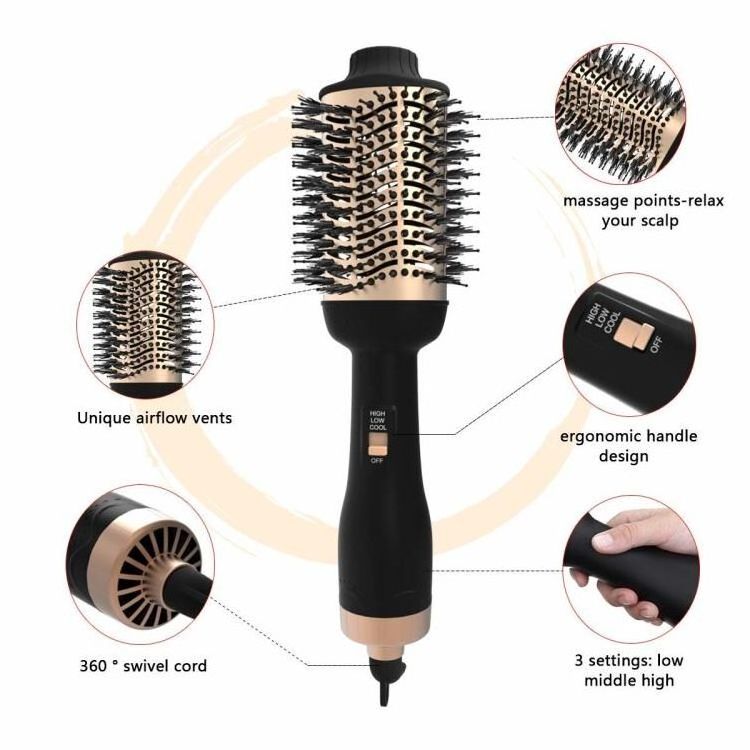 Negative Ion Multi-functional Hair Comb Black Gold  110v Hot Air Comb