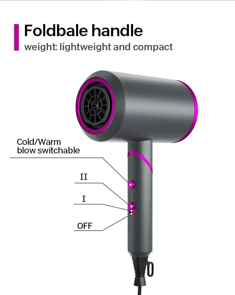 Portable Ionic Blow Dryer Foldable Handle With Blue Light Custom Fast Drying Hair Care Hair Styling Mini Hair Dryer