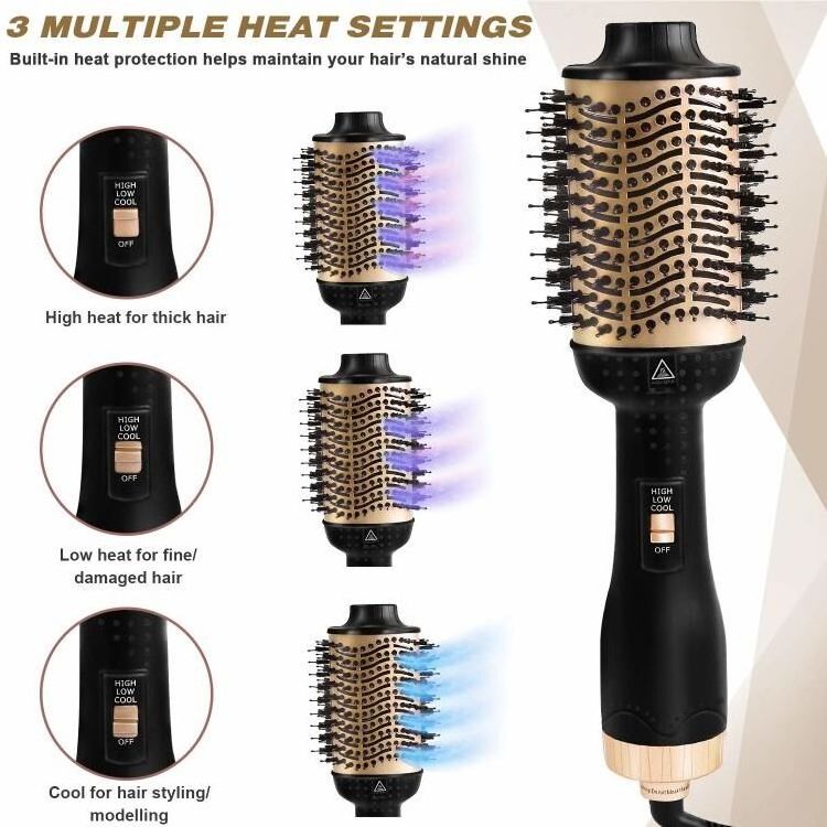 Negative Ion Multi-functional Hair Comb Black Gold  110v Hot Air Comb