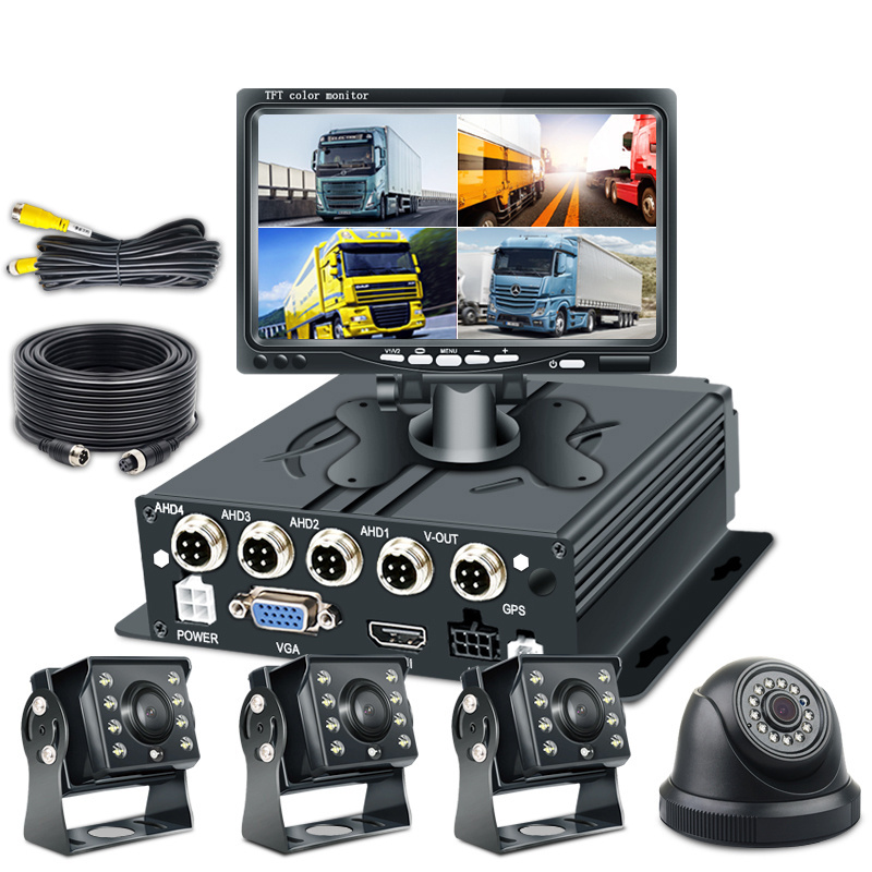 Vehicle Car Bus 4CH MDVR Kit 4 Channel Security Camera System Truck 7 Inch AV Monitor 1080P SD DVR Recorder