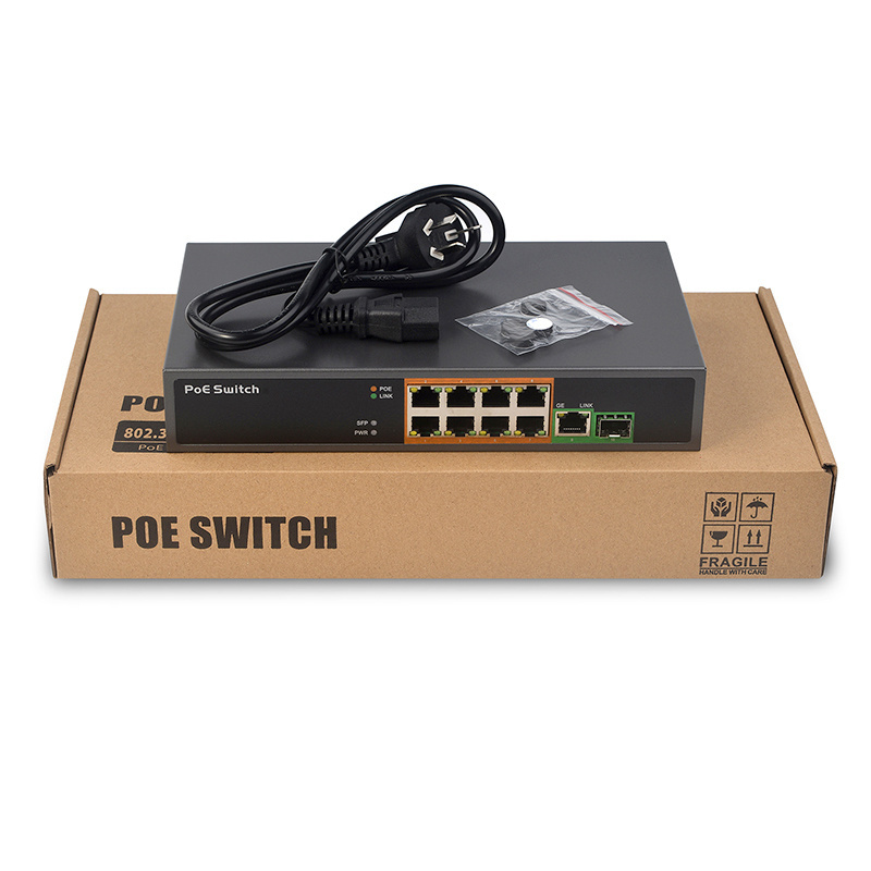 SDAPO PSE908GS 8 port poe + 2 uplink poe switch 48v extender 250meter 150W big power IEEE802.3af/at standard poe network switch