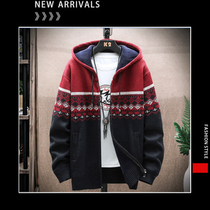 Autumn and Winter New Foreign Trade Men's Casual Coat European and American Hooded Cardigan Knitted Thickened plush Sweater for