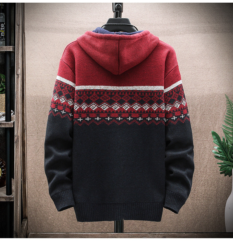 Autumn and Winter New Foreign Trade Men's Casual Coat European and American Hooded Cardigan Knitted Thickened plush Sweater for