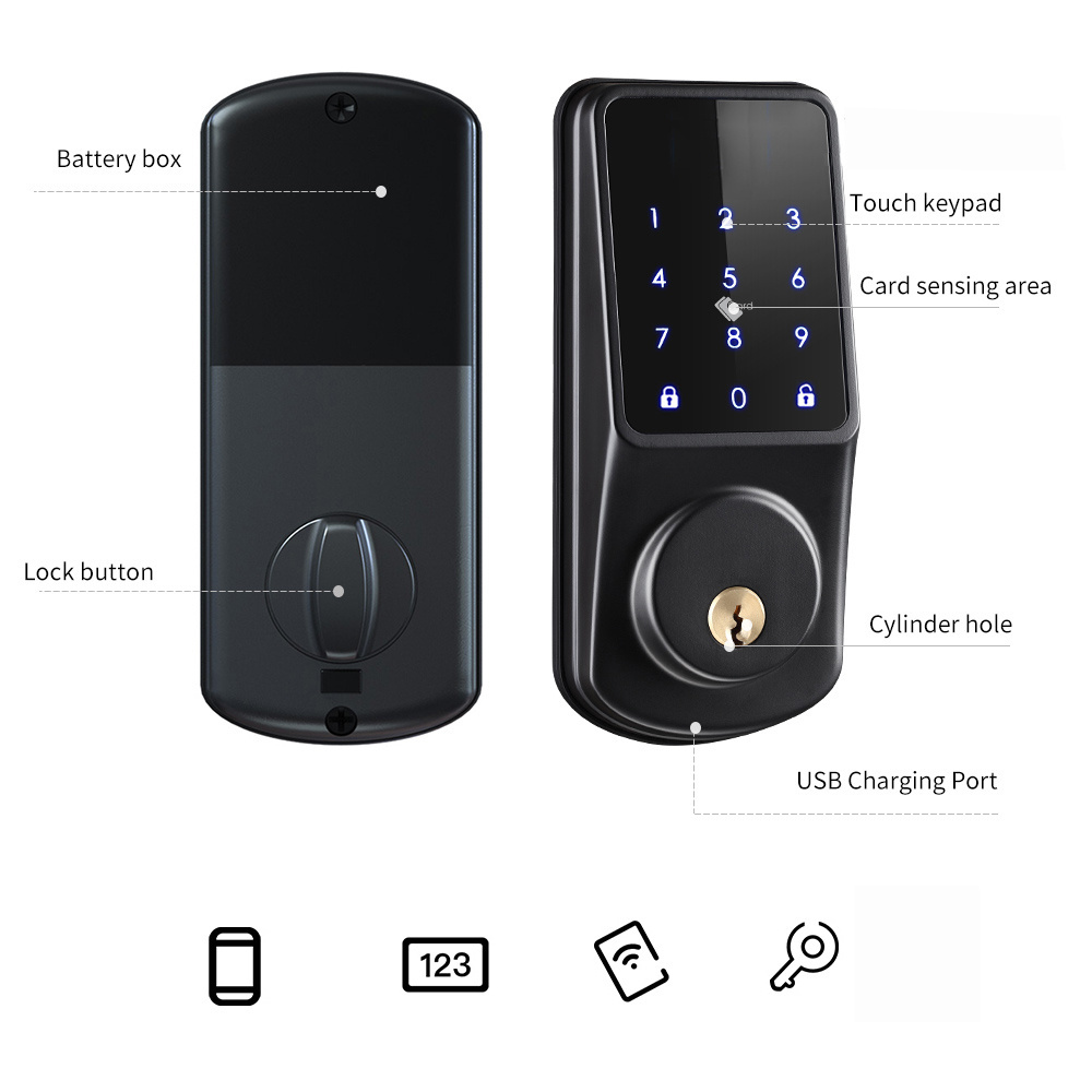 Smart Home Security Deadbolt Lock, Fingerprint Smart Door Entry Locking System Tuya WiFi or TTLock Ble APP