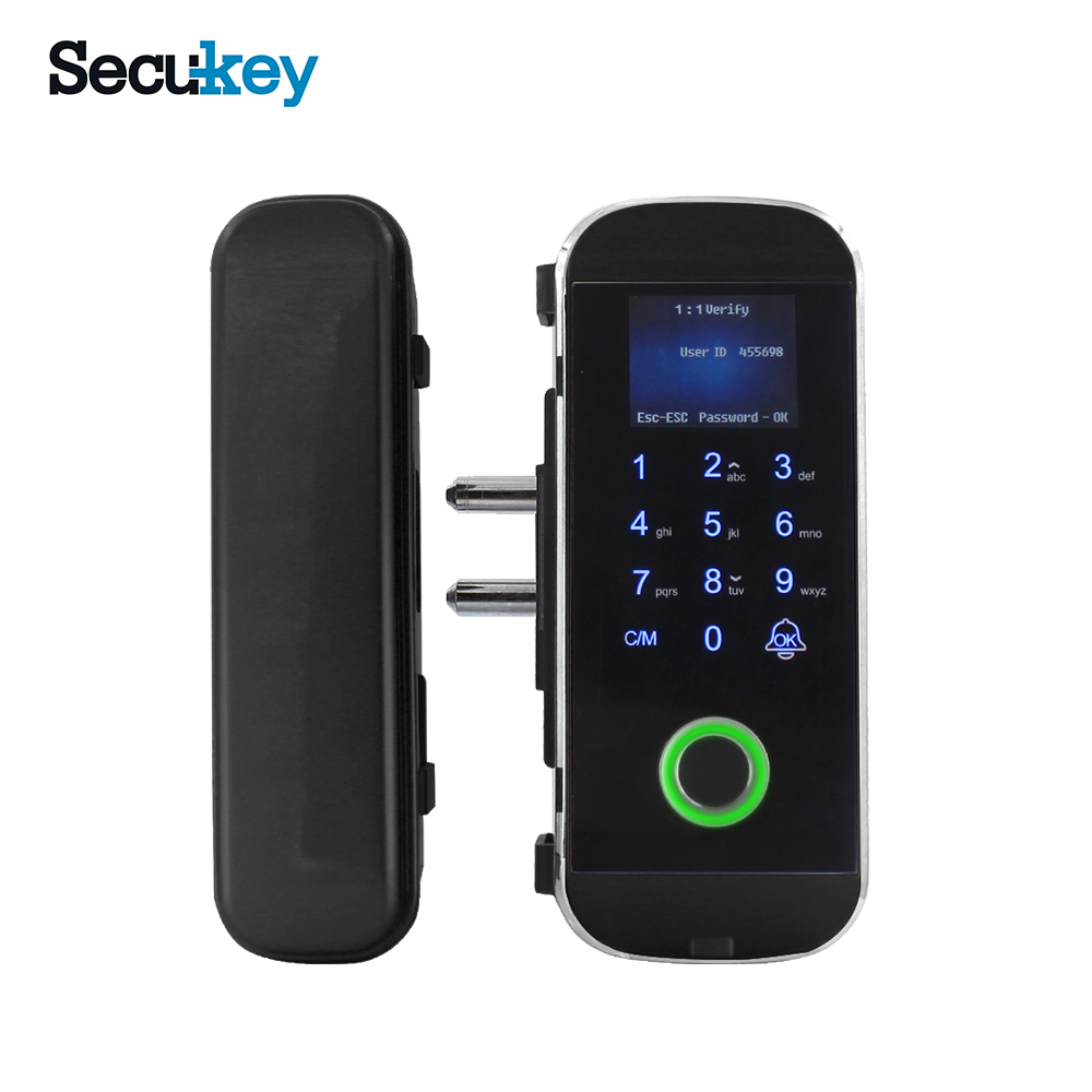 Secukey Fingerprint Sensor Biometric Glass Door Lock Commercial Smart Keypad Biometric Fingerprint Access Control