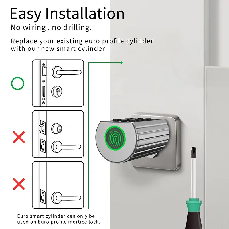 IP67 Outdoor Tuya / TTLock Smart Euro Cylinder Lock Smart Mortise Keyless RFID Fingerprint Digital Door Lock