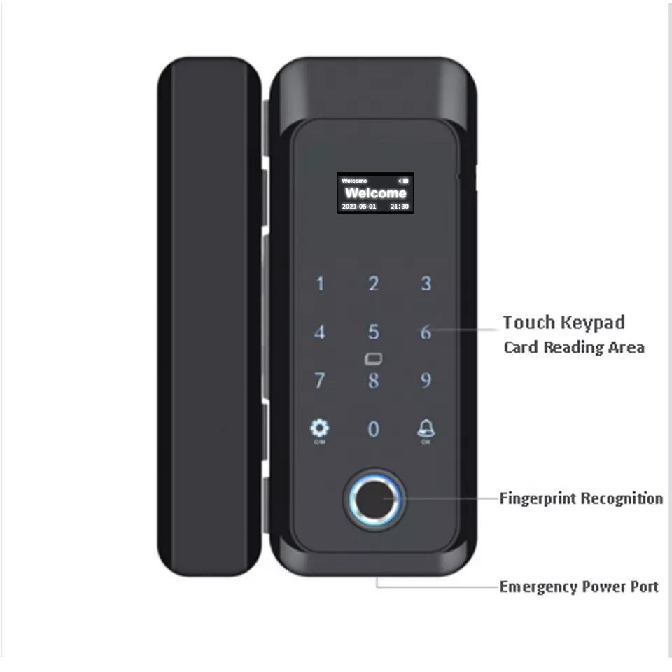 Tuya APP Ble Commercial Glass Door Lock, Smart Fingerprint Locks for Office Entry