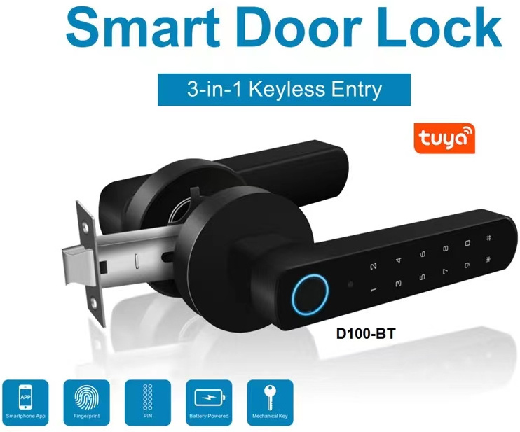 Secukey Tuya APP Fingerprint Cylinder Door Lock Biometric Smart Lock - D100-BT, Key+Fingerprint+Password Access