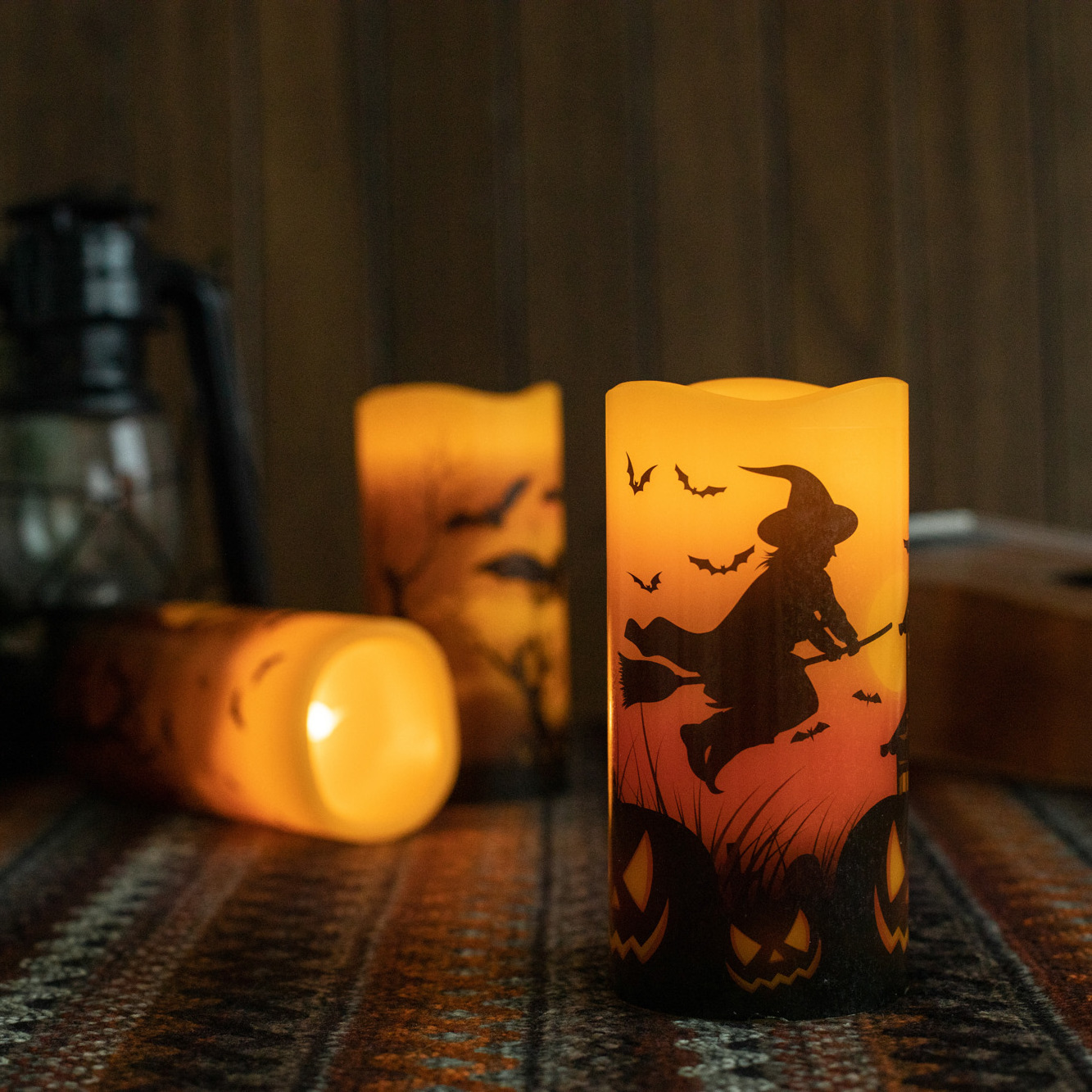 Senmasine Halloween Party Decoration Decal Battery Operated Flickering Wick Real Pillar Wax Flameless Candles Led