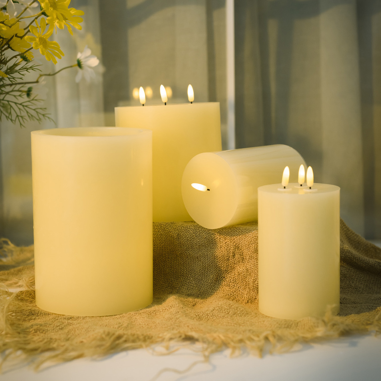 Senmasine 10*15cm 15*15cm 15*22cm Battery Operated Flickering Wick Real Pillar Wax Led Flameless Bullet Candles