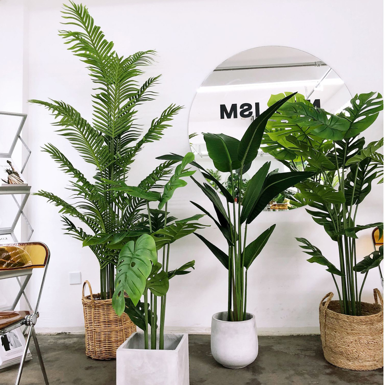 High Simulation Green Fake Bonsai Tropical Indoor Outdoor Decorative Faux Plastic Phoenix Plants Artificial Areca Palm Trees