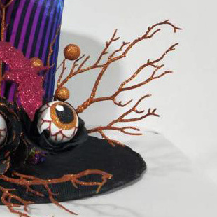 39cm purple black hat Halloween with bronze glitter plastic branches black roses bat styrofoam ball branch decoration eye