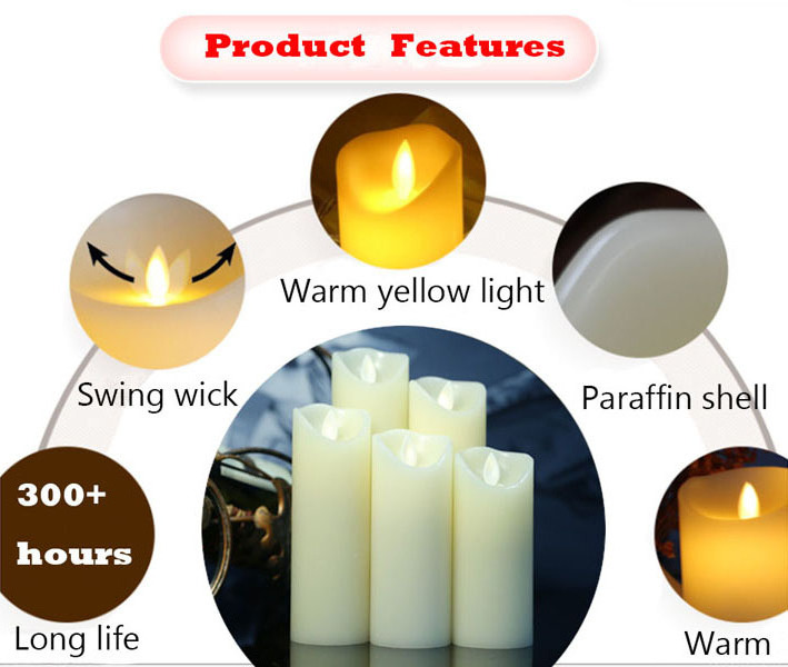 6PCS 9PCS 12PCS Flameless Flickering Battery Operated Real Wax Pillar LED Candles with10-Key Remote Cycling 24 Hours Timer