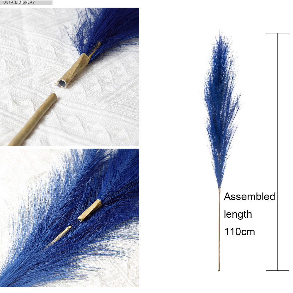 Dark Blue Assembled Length 110cm Tall Fluffy Faux Grass Dried Flowers Pampas Grass Artificial For Centerpieces Diy Boho Decor