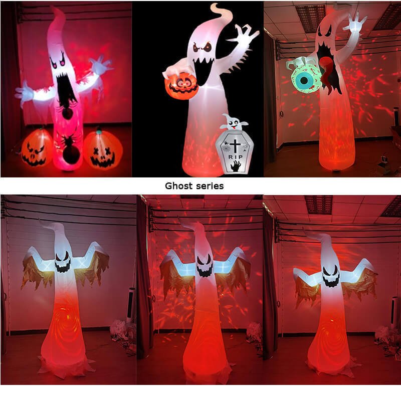 Multiple Styles Halloween Inflatable Ghost For Outdoor Indoor Decoration Blow Up Built-in Led Flame Projector Light