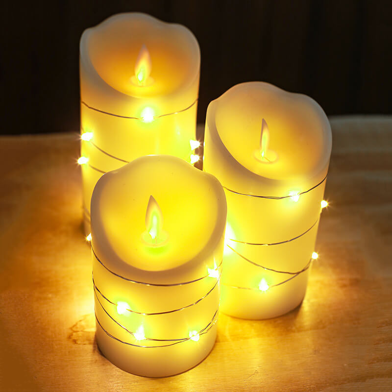 Senmasine 3PCS Battery Operated Led Candles Remote Control Timer Flashing Flame Real Wax Flameless Candle