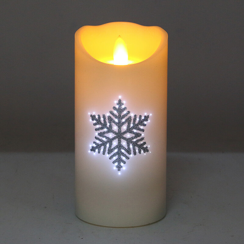 Senmasine TPR Lamp Head Candles Fiber Optic Flicker Print Snowflakes Pattern Flameless Led Candle Wax