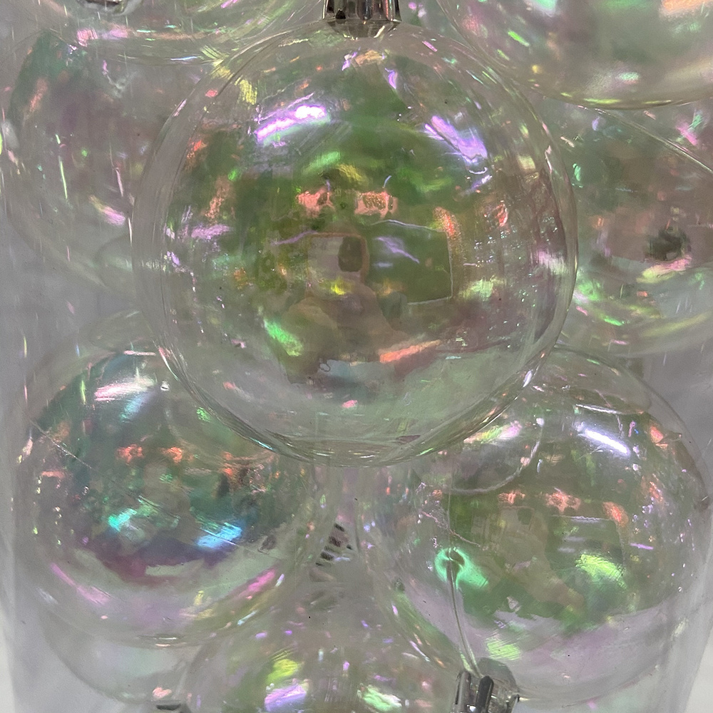 Christmas decoration supplier 8cm 20pcs iridescent plastic ornaments rainbow christmas transparent ball