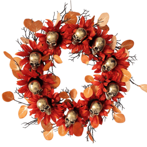 Senmasine Front Door Hanging Outdoor Decoration 24 Inch Black Dead Branch Sunflower Spooky Scary Halloween Skeleton Wreath