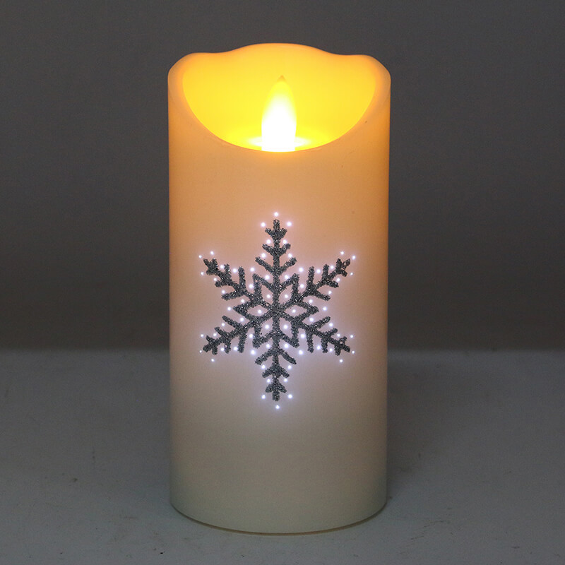 Senmasine TPR Lamp Head Candles Fiber Optic Flicker Print Snowflakes Pattern Flameless Led Candle Wax