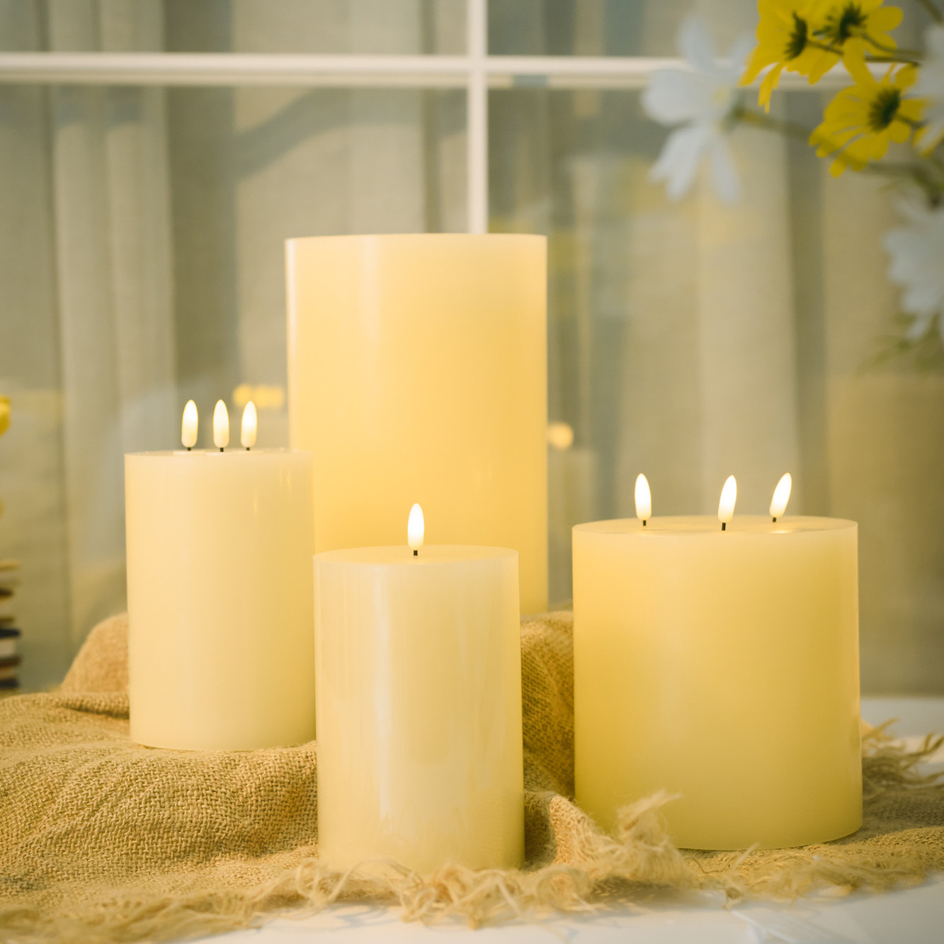 Senmasine 10*15cm 15*15cm 15*22cm Battery Operated Flickering Wick Real Pillar Wax Led Flameless Bullet Candles