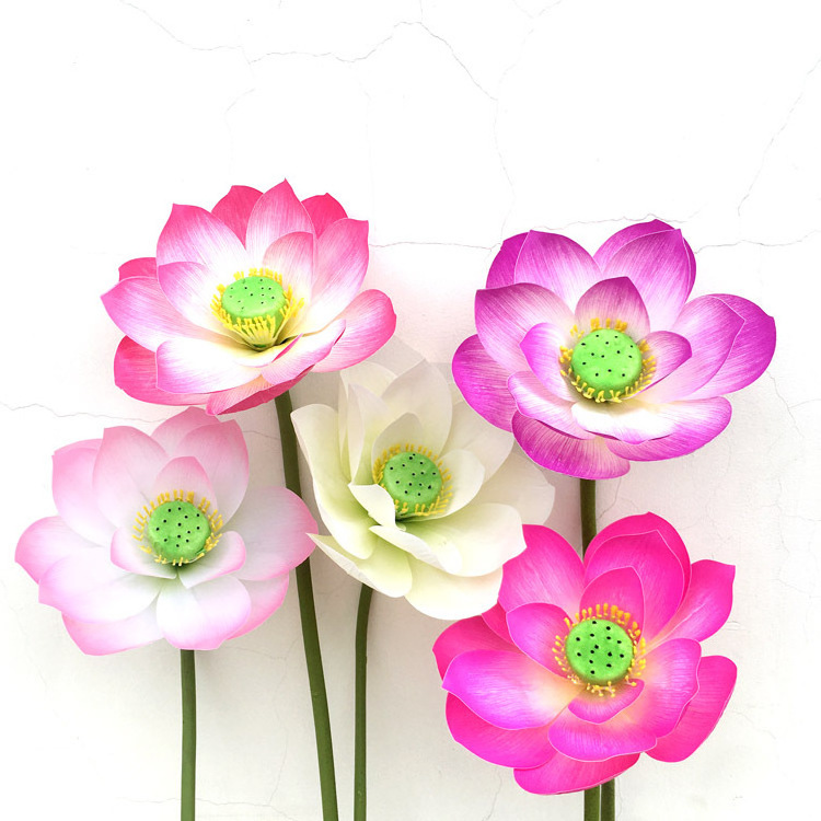 Artificial silk Lotus decorative flowers for wedding home decoration pink white