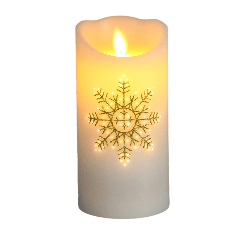 Senmasine TPR Lamp Head Candles Fiber Optic Flicker Print Snowflakes Pattern Flameless Led Candle Wax