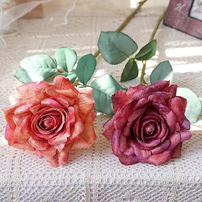 Senmasine Real Touch Single Silk Large Rose Flores Bulk Floral Artificial Flower Velvet Roses For Wedding Home Centerpiece Decor