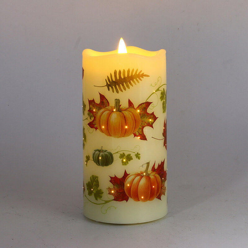 Senmasine Plastic Fiber Optic Flickering Candles Printing Halloween Pumpkin Pattern Flameless Led Candle