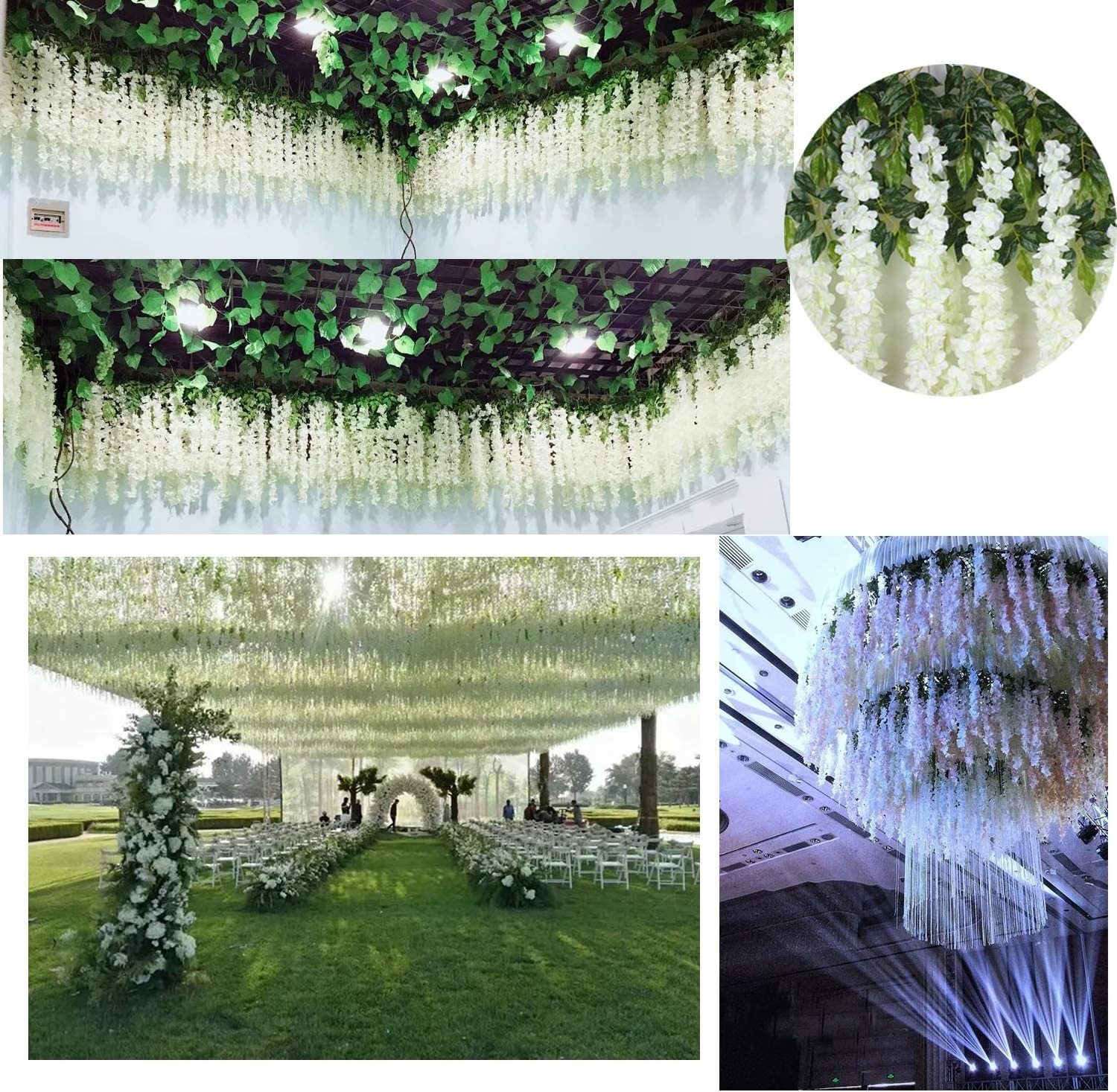 Fast Shipping Multi-Color Faux Garland Plant Silk Vines White Artificial Wisteria Hanging Flowers For Wedding Home Wall Decor