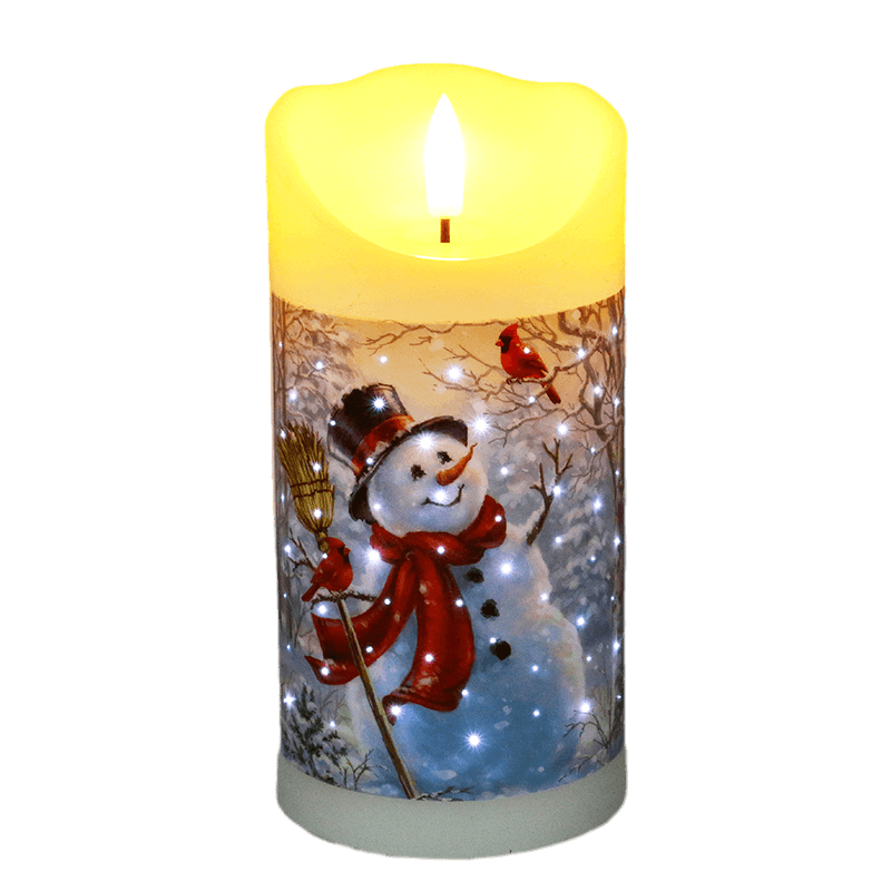 Senmasine 7.5*15cm Wax Fiber Optic Flickering Candles Print Christmas Tree Snowman Pattern Flameless Led Christmas Candle