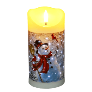 Senmasine 7.5*15cm Wax Fiber Optic Flickering Candles Print Christmas Tree Snowman Pattern Flameless Led Christmas Candle