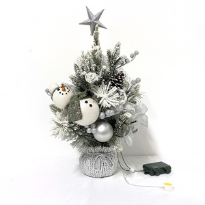 Senmasine PVC pine needle 40CM mini Christmas tree for table decor with pine cones silver snowman ceramic basin