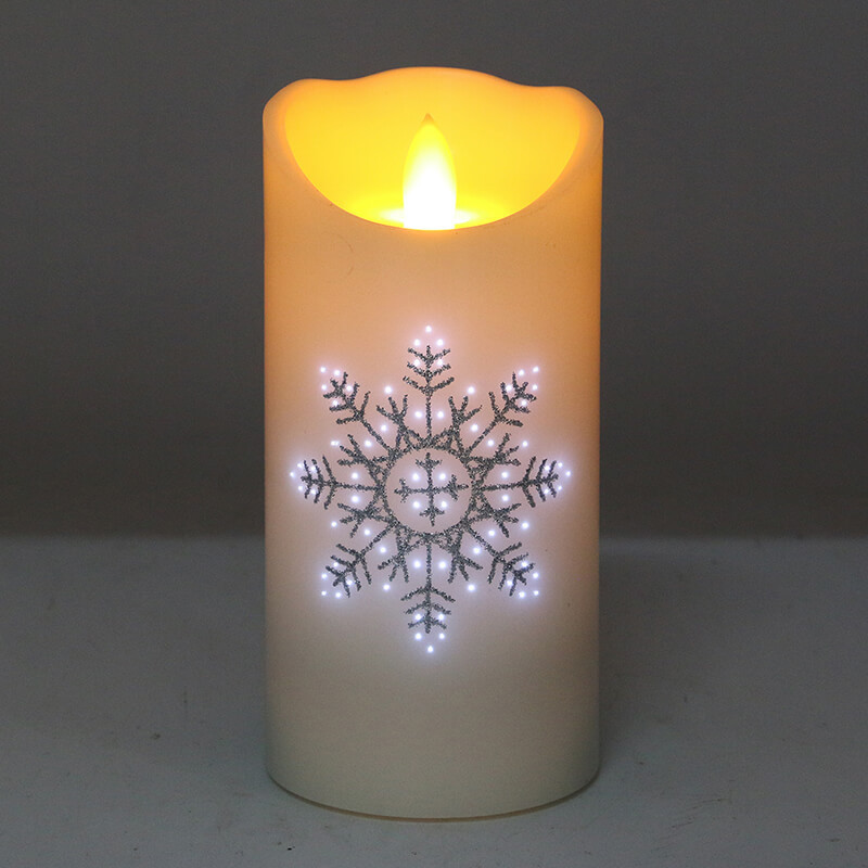 Senmasine TPR Lamp Head Candles Fiber Optic Flicker Print Snowflakes Pattern Flameless Led Candle Wax