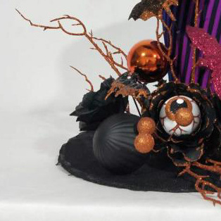 39cm purple black hat Halloween with bronze glitter plastic branches black roses bat styrofoam ball branch decoration eye