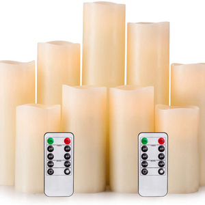 Battery Operated Flameless Candles 4" 5" 6" 7" 8" 9" with Remote Control and Timer Real Wax Pillar LED Flickering Candles