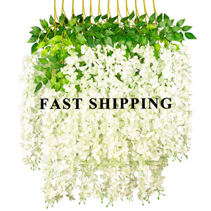 Fast Shipping Multi-Color Faux Garland Plant Silk Vines White Artificial Wisteria Hanging Flowers For Wedding Home Wall Decor