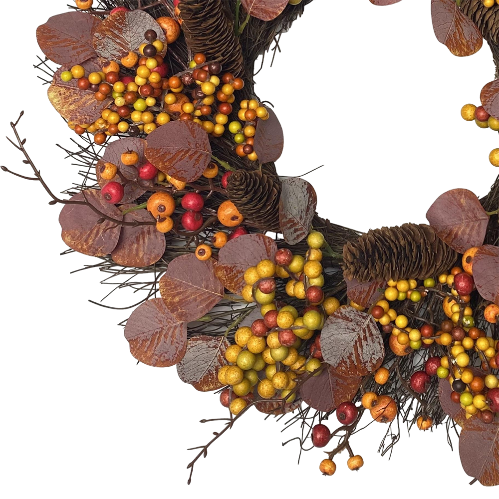 Senmasine 22 Inch Diy Front Door Hanging Fall Harvest Decoration Autumn Berries Pinecone Grapevine Artificial Eucalyptus Wreath