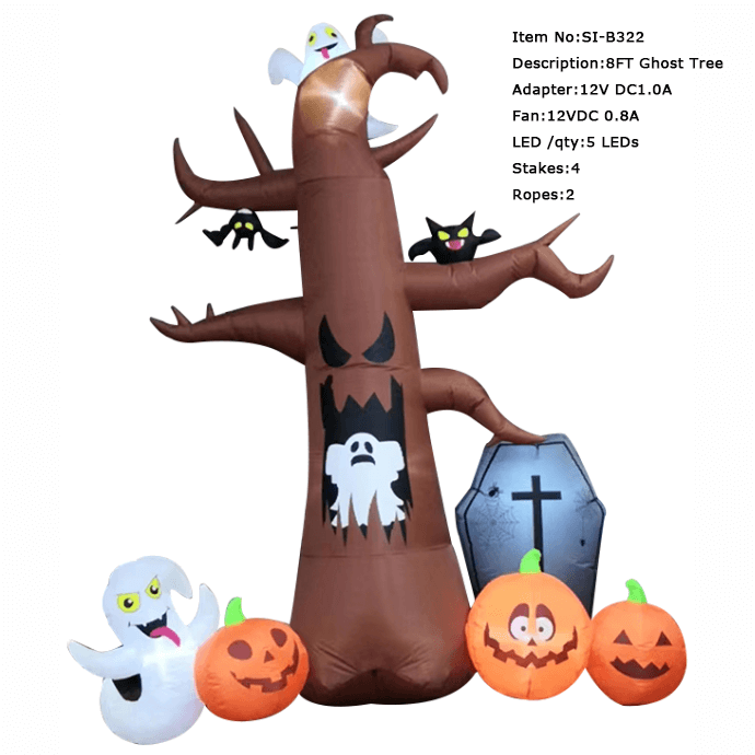 9FT Blow Up Halloween Inflatable Tree With Ghost Built-in Led Light Outdoor Indoor Spooky Party Decoration