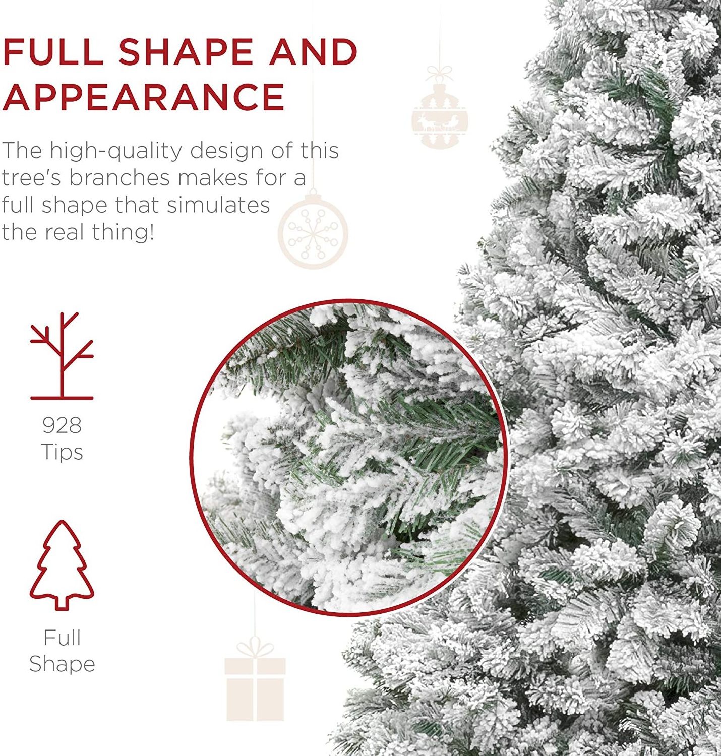 6ft Premium Artificial Holiday Christmas Pine Snow Flocked Tree for Home Office Party Decoration