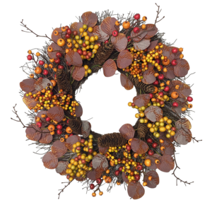 Senmasine 22 Inch Diy Front Door Hanging Fall Harvest Decoration Autumn Berries Pinecone Grapevine Artificial Eucalyptus Wreath