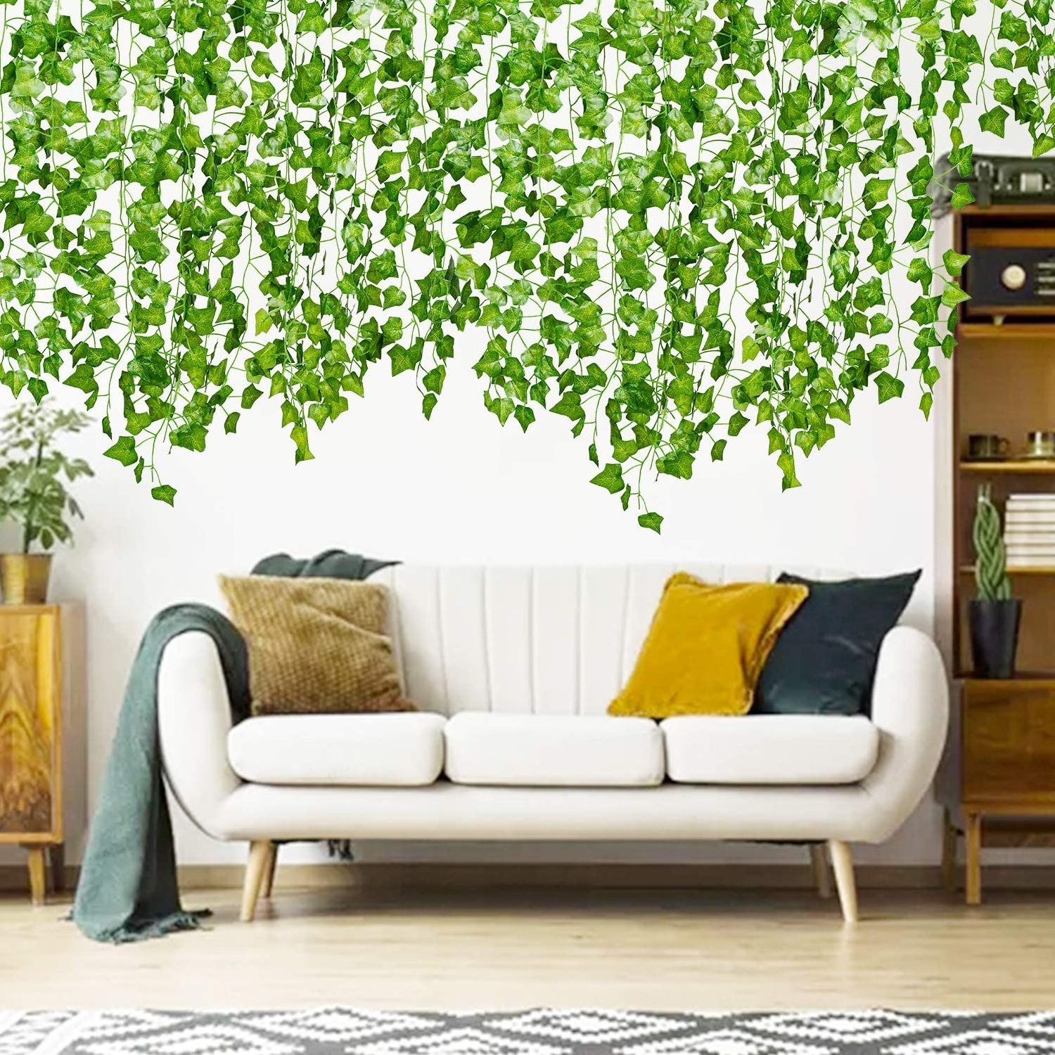 Vine Hanging Garland Foliage Flowers Artificial Ivy Leaf Plants for Home Kitchen Garden Office Wedding Wall Decor