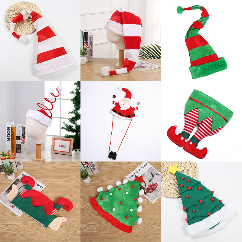 Christmas decorations wholesale Christmas hat for xmas festival party decor Santa glitter elf hats tree shaped