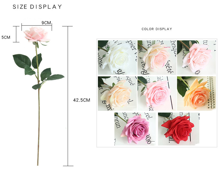 Real Touch Single-head Floral Bulk Faux Flower Artificial Pink Roses For Diy Bridal Bouquet Wedding Home Decor Mw60000