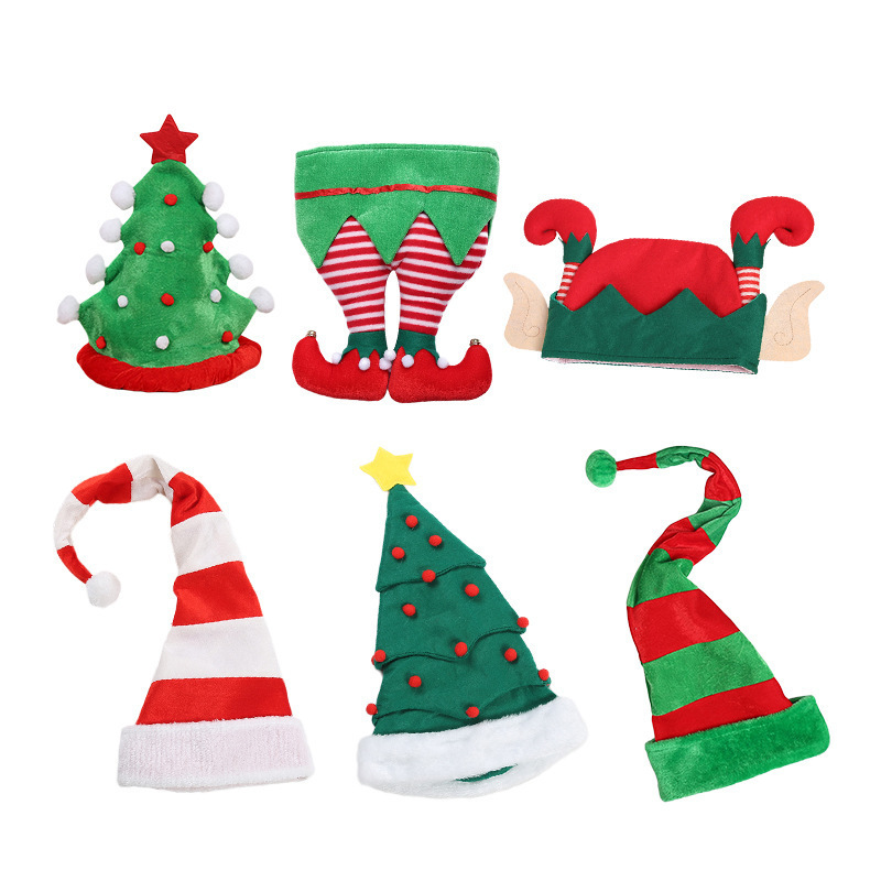 Christmas decorations wholesale Christmas hat for xmas festival party decor Santa glitter elf hats tree shaped