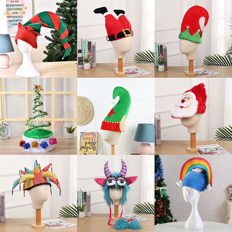 Christmas decorations wholesale Christmas hat for xmas festival party decor Santa glitter elf hats tree shaped