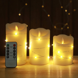 Senmasine 3PCS Battery Operated Led Candles Remote Control Timer Flashing Flame Real Wax Flameless Candle