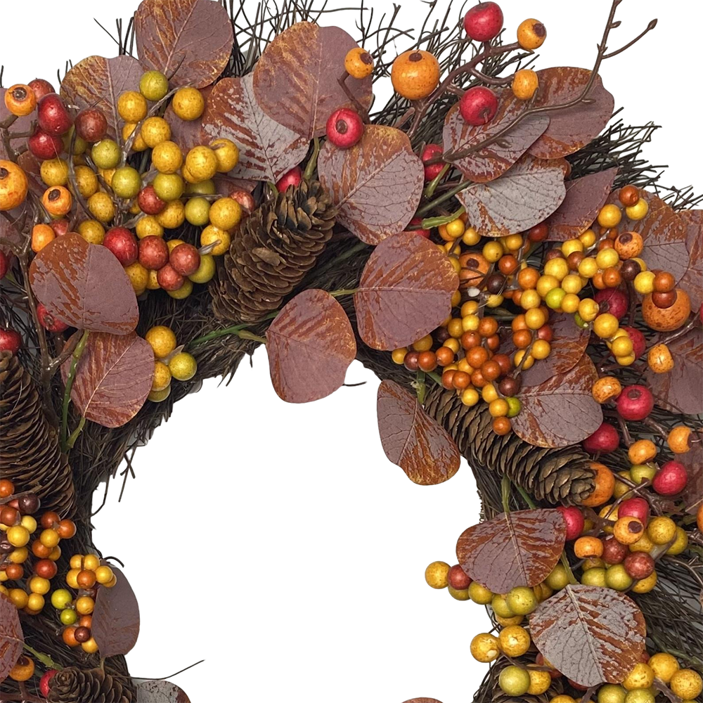 Senmasine 22 Inch Diy Front Door Hanging Fall Harvest Decoration Autumn Berries Pinecone Grapevine Artificial Eucalyptus Wreath